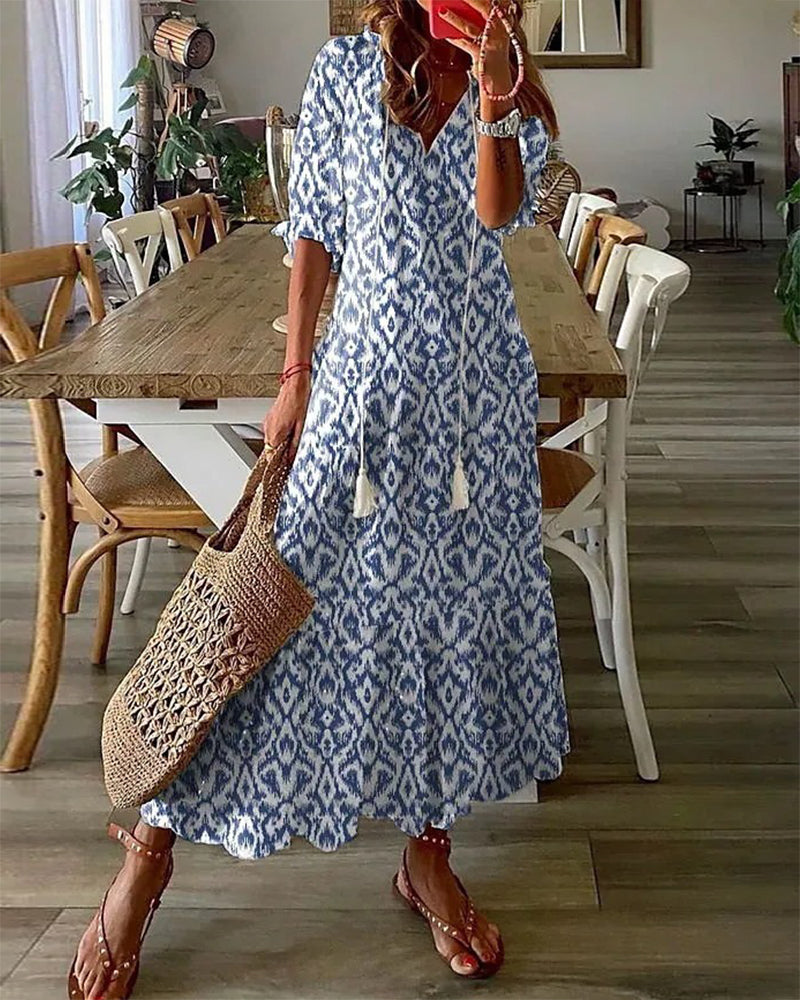 Suzanne | Boho Vintage V-Neck Dress