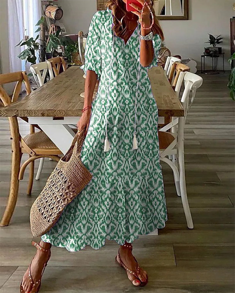Suzanne | Boho Vintage V-Neck Dress