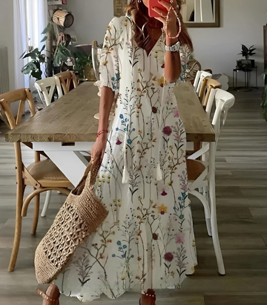 Suzanne | Boho Vintage V-Neck Dress
