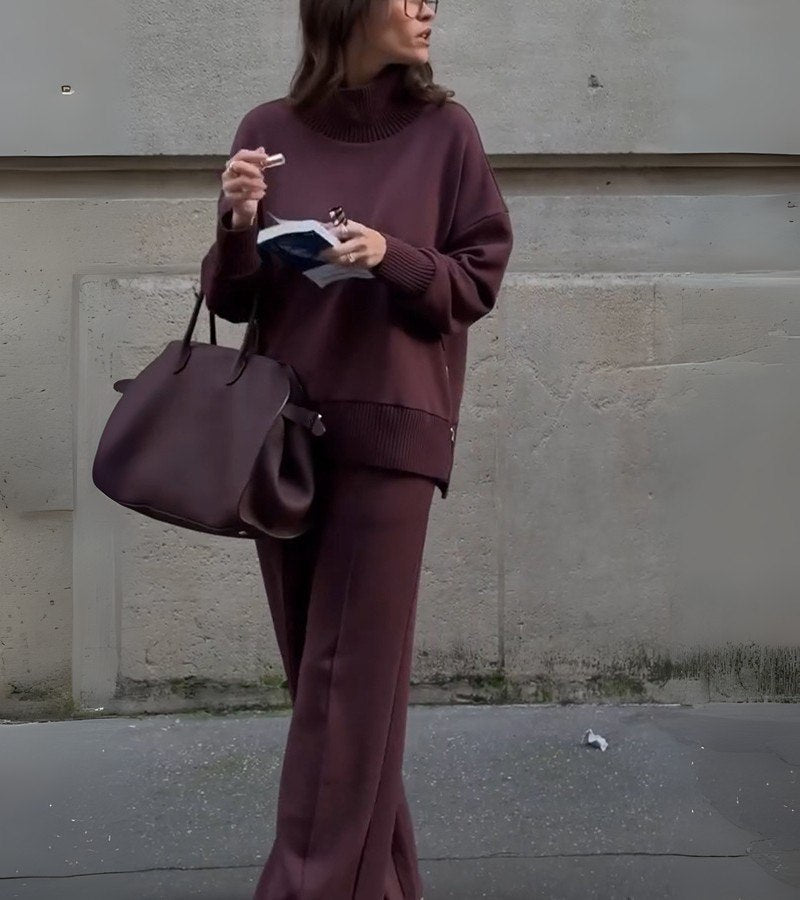 Elyza | High Neck Top and Wide Pants Set