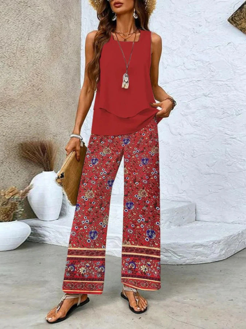 Ovelynra Sleeveless Top and Wide-Leg Pants Set