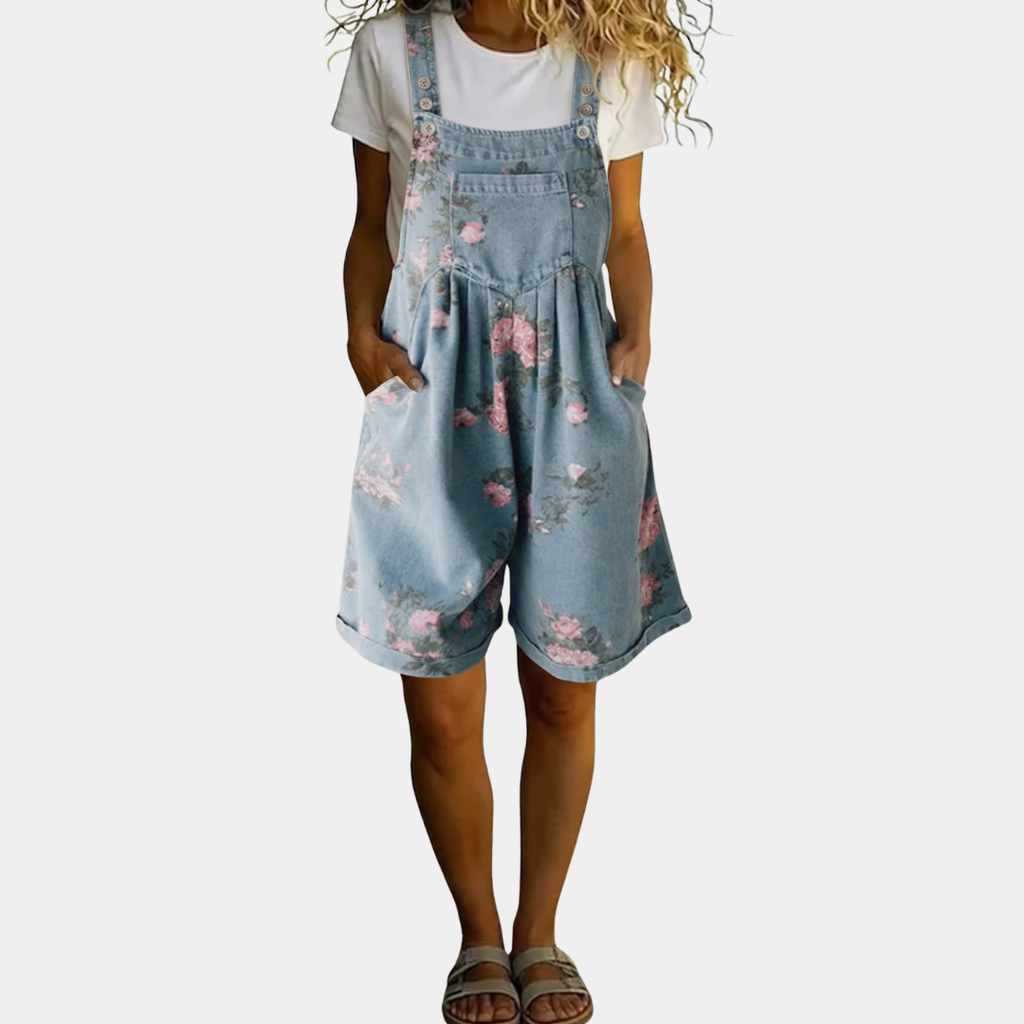Saylor | Vintage Washed Soft Cotton Feel Denim Floral Jumpsuit