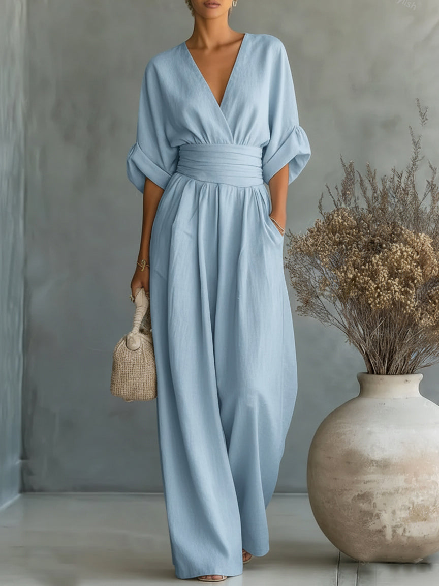 Elegant V-Neck High-Waist Jumpsuit