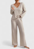 Angeline | V-Neck Sweater and Wide Rib Pants Set