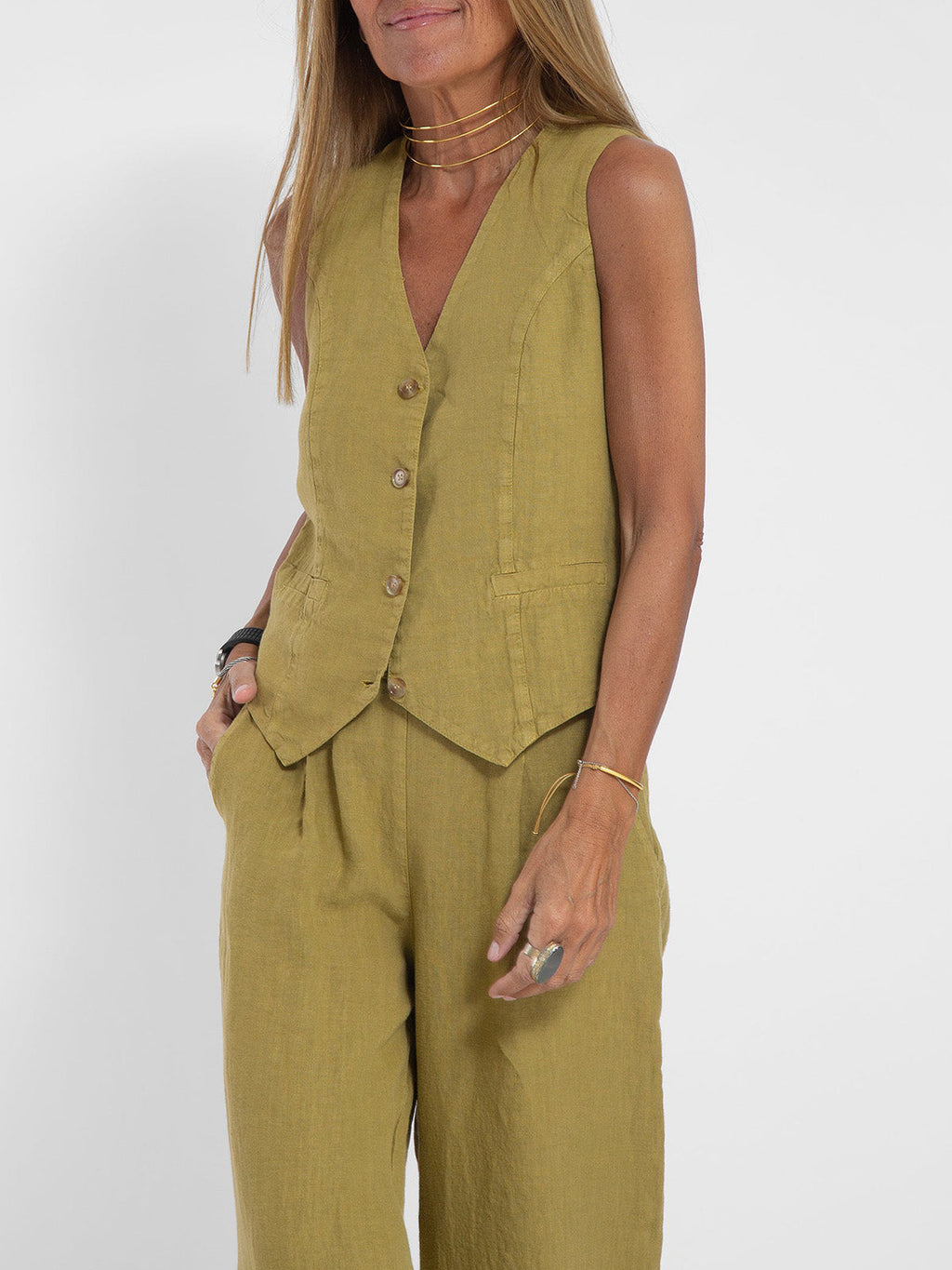 Aira | Buttoned Vest and Wide-Leg Trousers Set