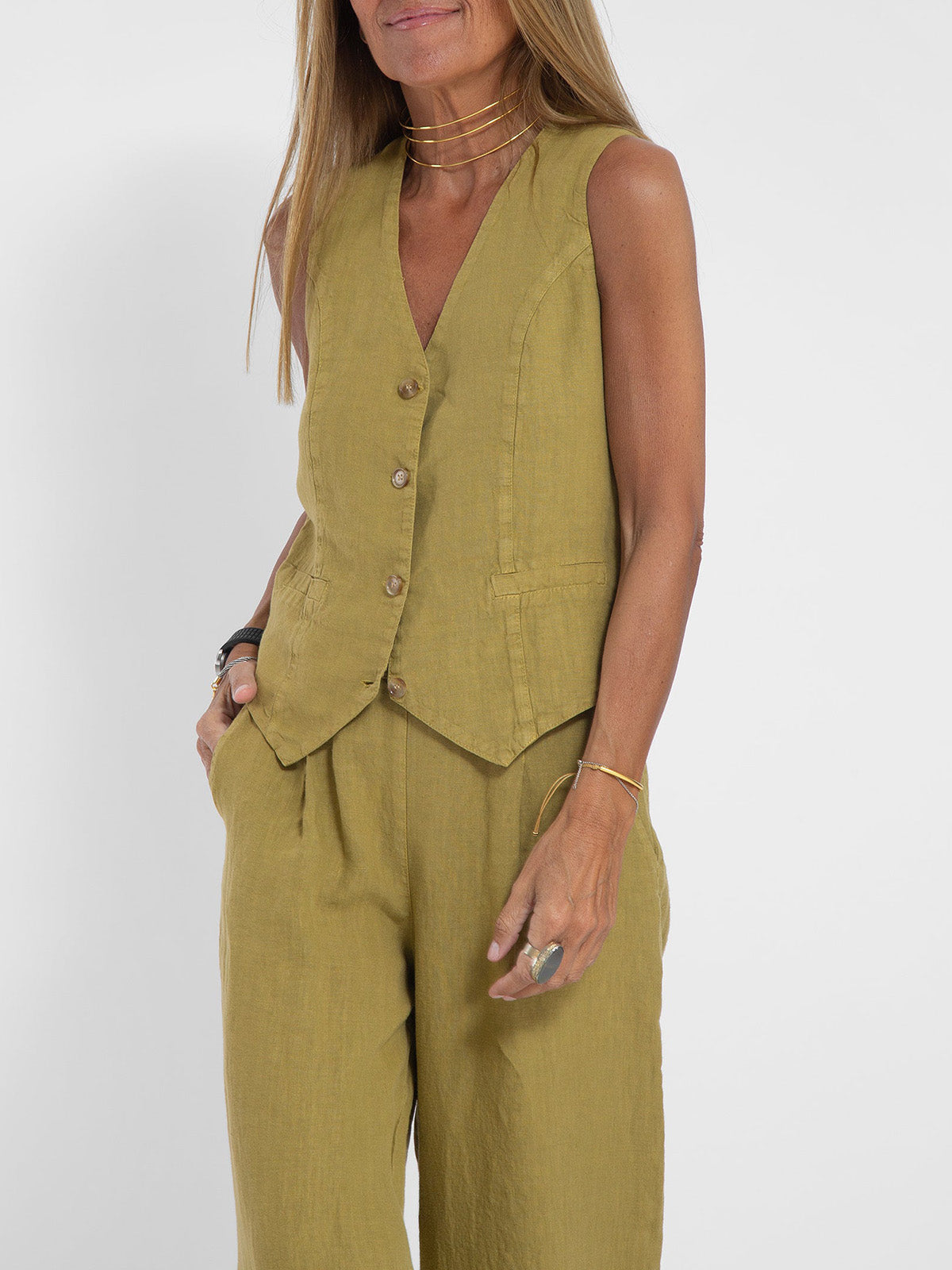 Aira | Buttoned Vest and Wide-Leg Trousers Set