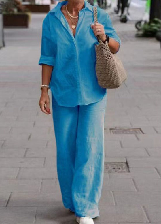Denice | Relaxed Button Shirt and Wide Pants Set