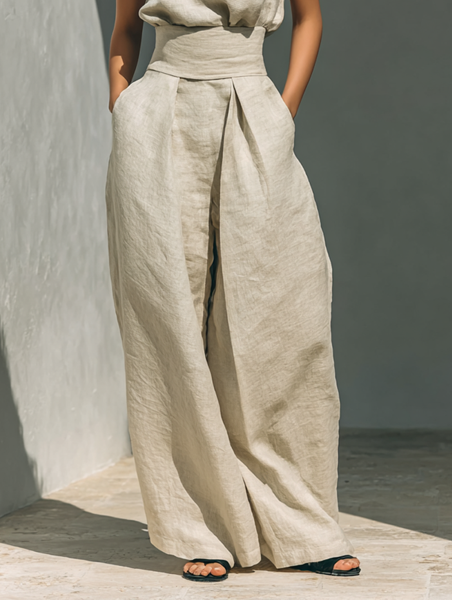 Maria | Tank Top and Wide Linen Pants Set