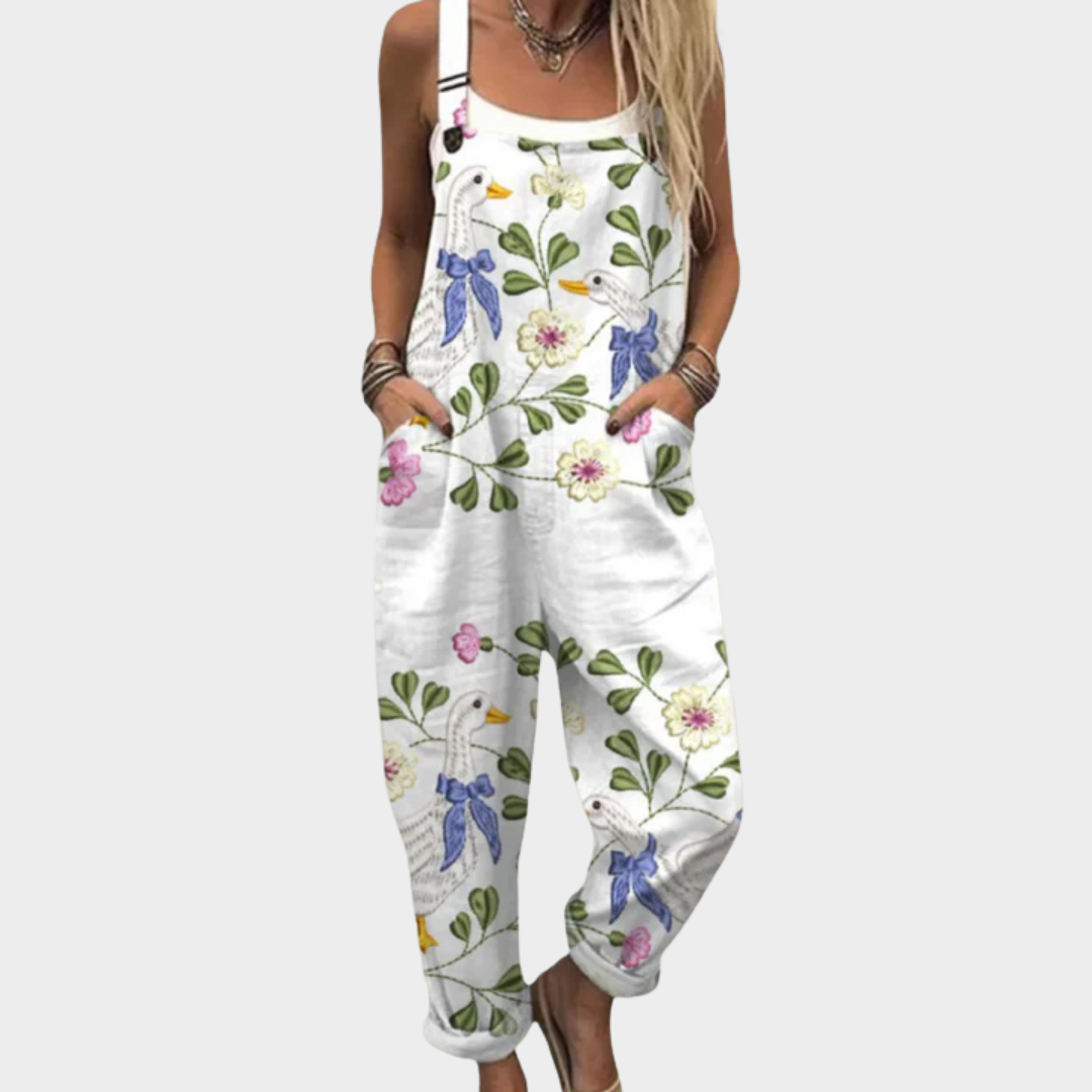 Comfortable Printed Overall | White with Flowers