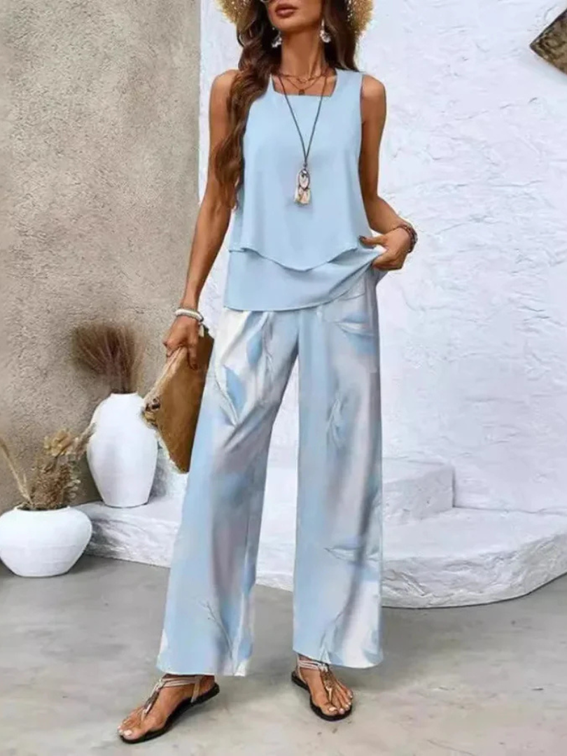 Ovelynra Sleeveless Top and Wide-Leg Pants Set