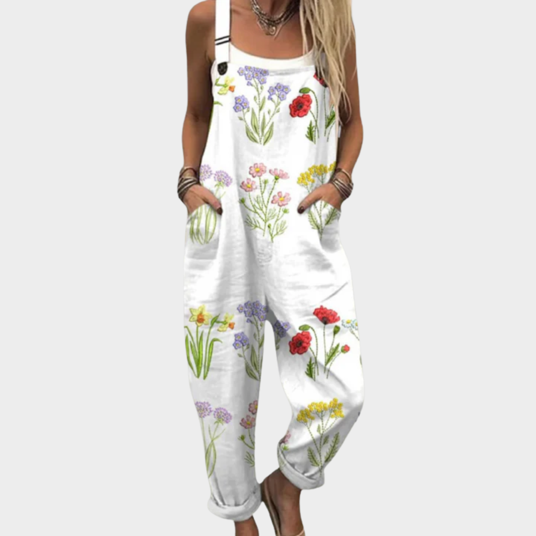 Comfortable Printed Overall | White with Flowers