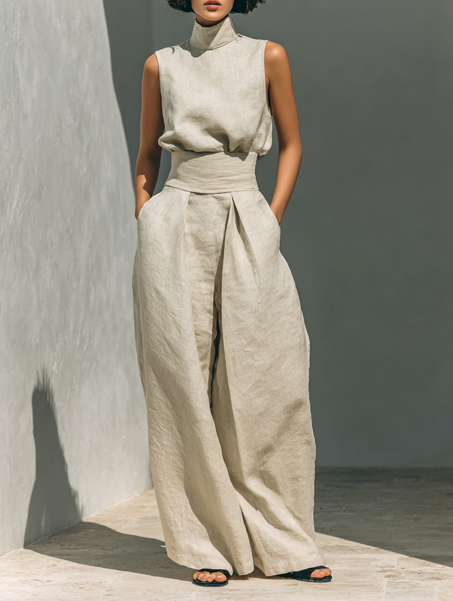 Maria | Tank Top and Wide Linen Pants Set