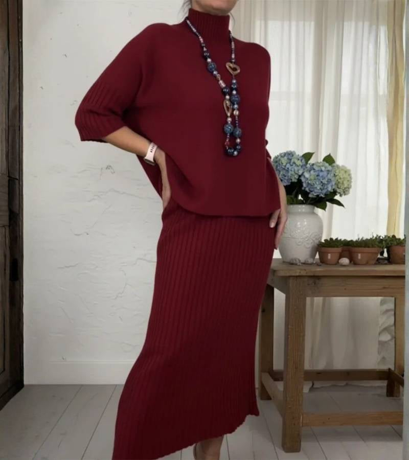 Debora Knit Set with Ribbed Midi Skirt