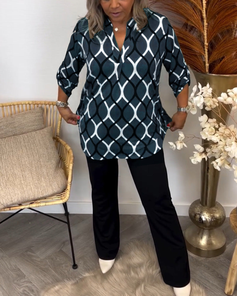 Amelia | Casual Patterned Long-Sleeve Blouse
