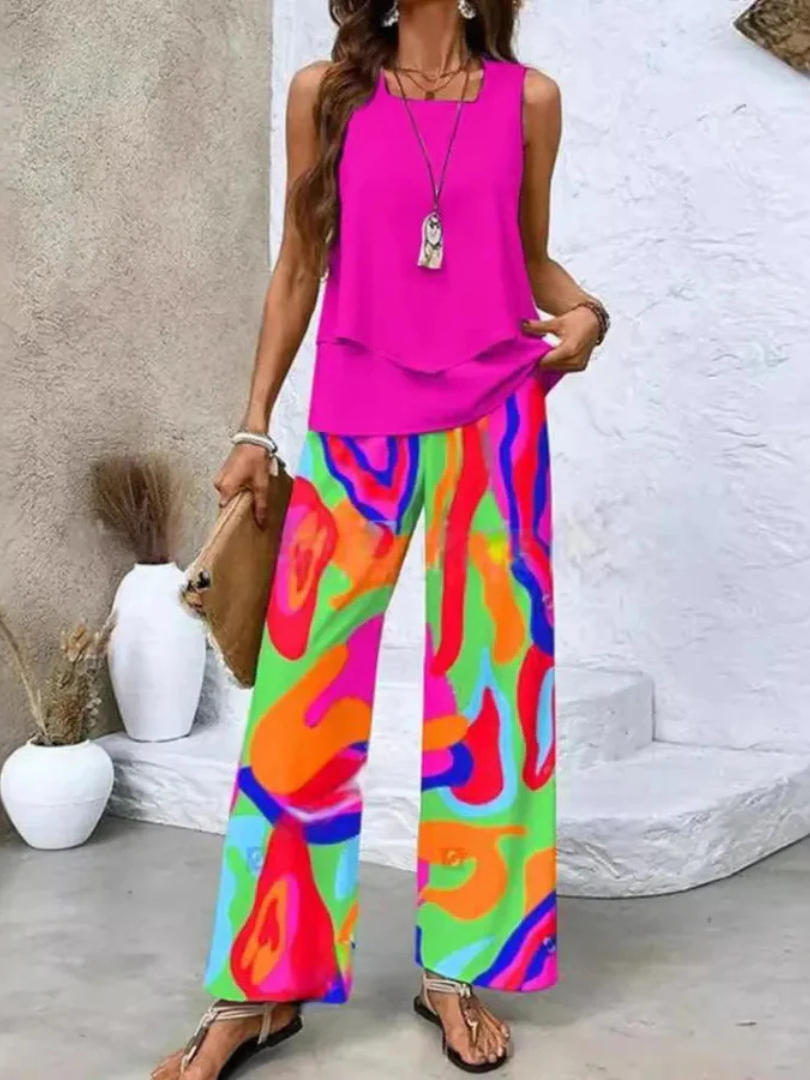 Ovelynra Sleeveless Top and Wide-Leg Pants Set