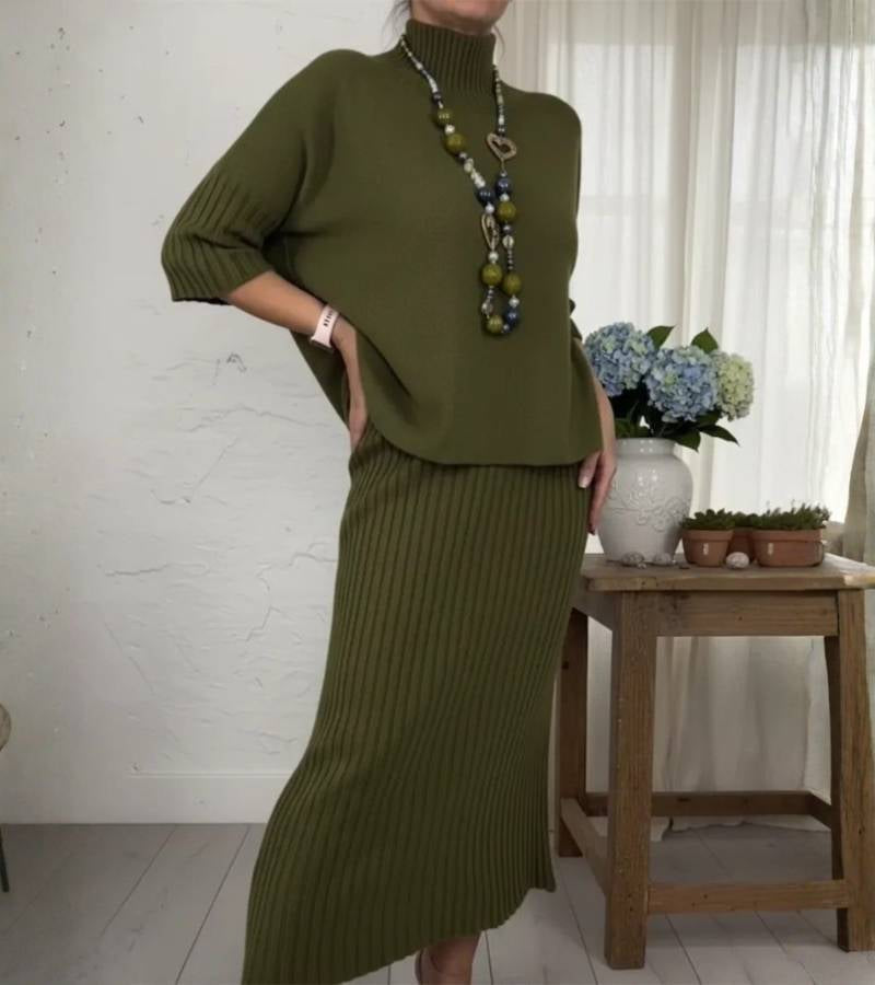 Debora Knit Set with Ribbed Midi Skirt