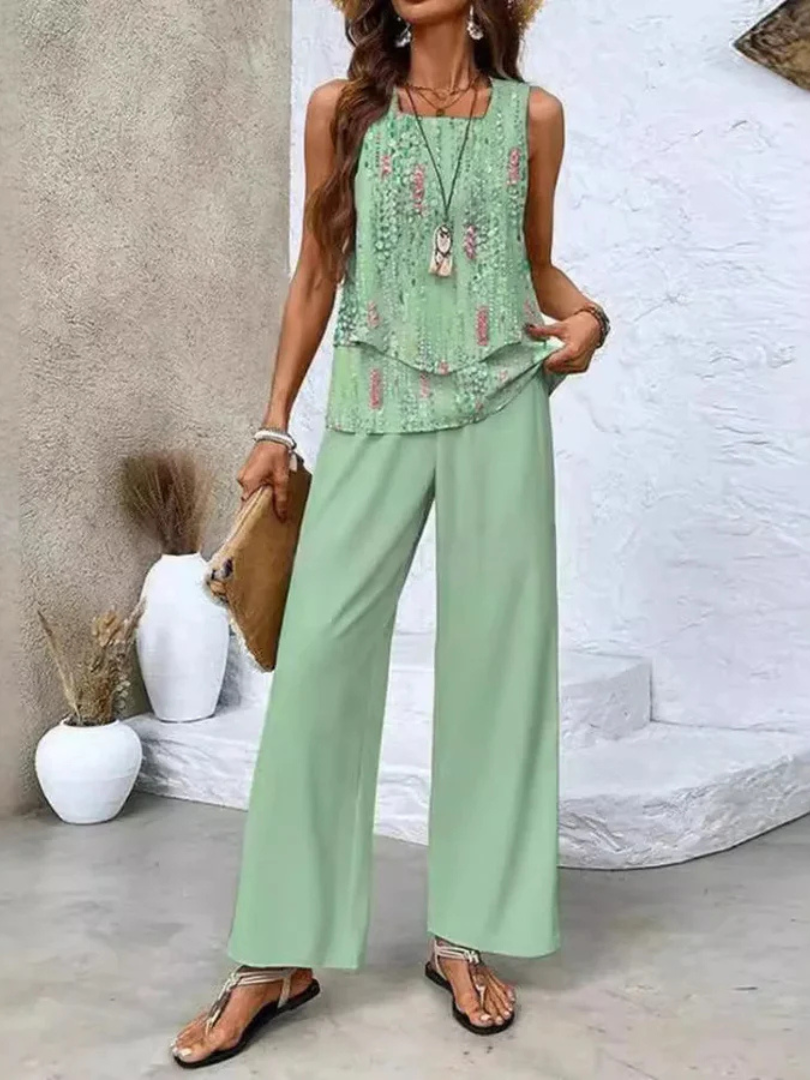 Ovelynra Sleeveless Top and Wide-Leg Pants Set