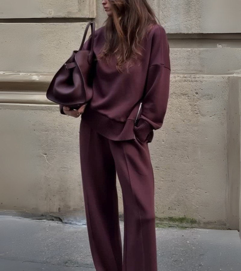 Elyza | High Neck Top and Wide Pants Set