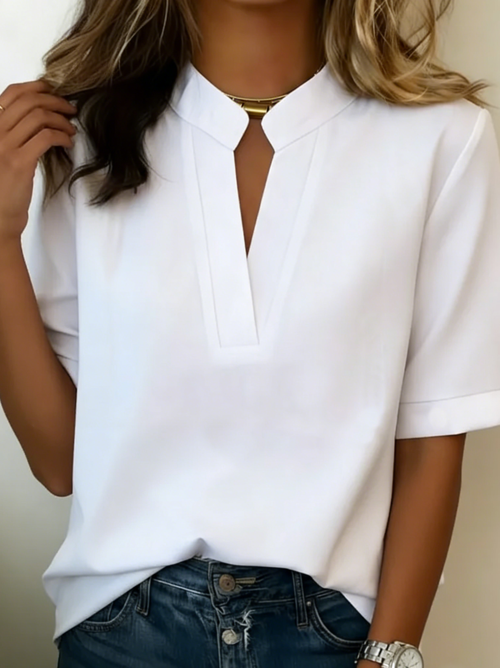 Margaux | Chic V-Neck Blouse with Gold Detail