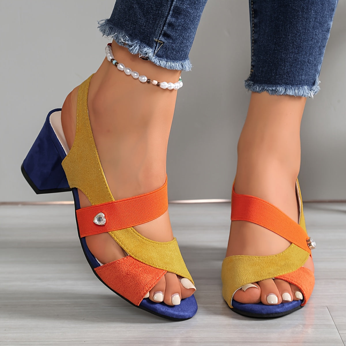 Linda | Women's Open Toe Block Heel Pumps