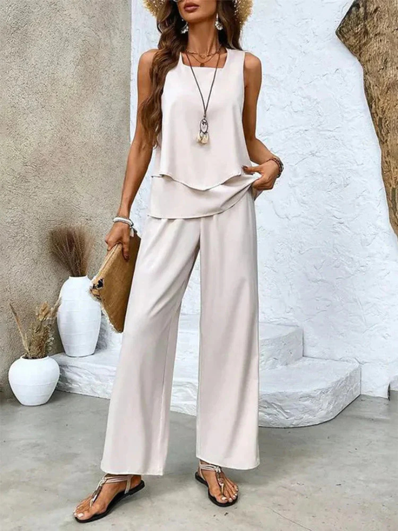Ovelynra Sleeveless Top and Wide-Leg Pants Set