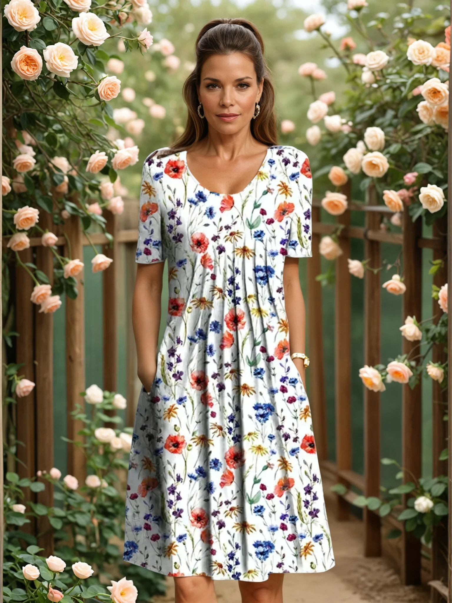 Harper | Elegant Floral Dress With Tummy Coverage