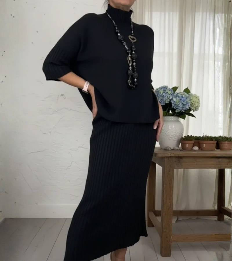 Debora Knit Set with Ribbed Midi Skirt