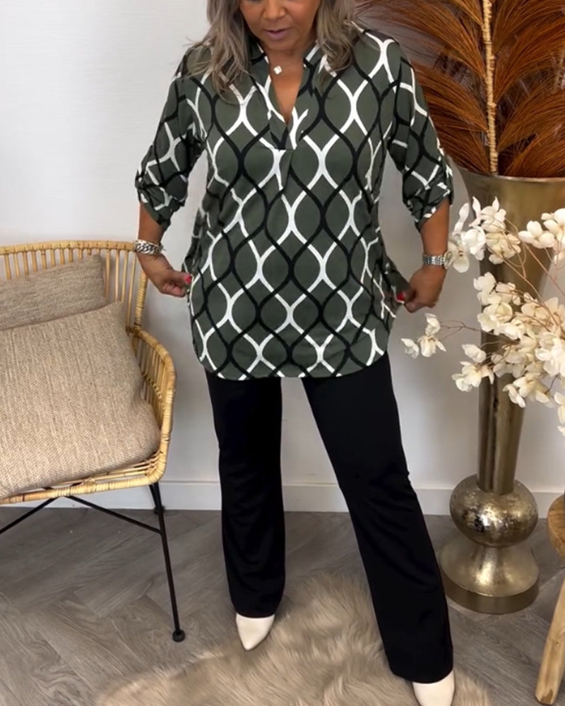 Amelia | Casual Patterned Long-Sleeve Blouse