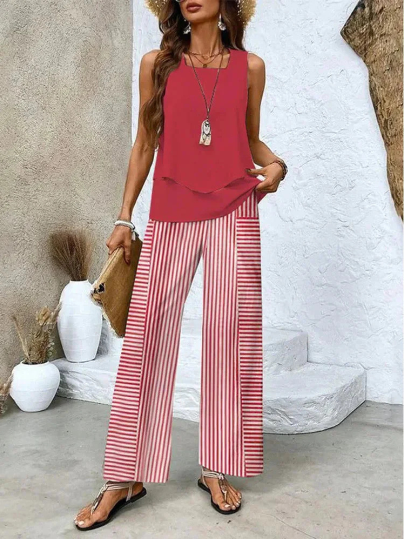 Ovelynra Sleeveless Top and Wide-Leg Pants Set