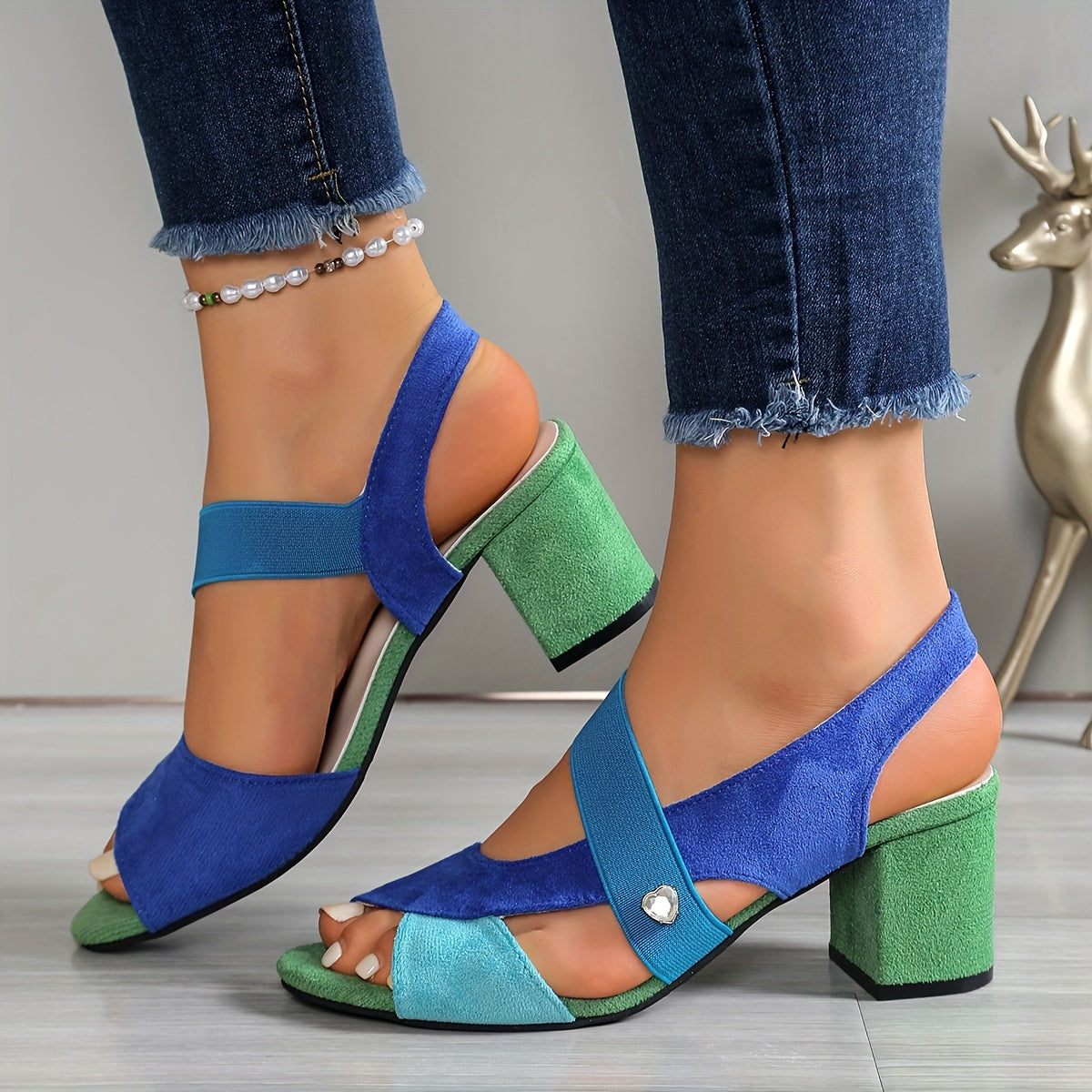 Linda | Women's Open Toe Block Heel Pumps
