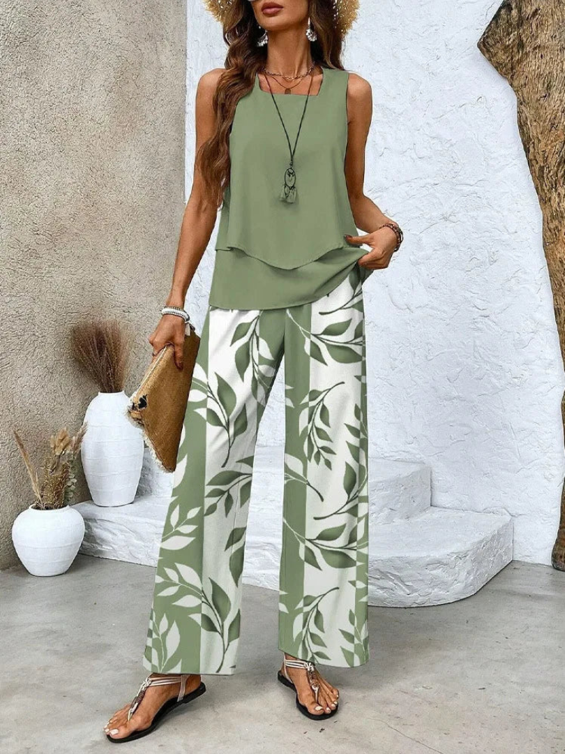 Ovelynra Sleeveless Top and Wide-Leg Pants Set