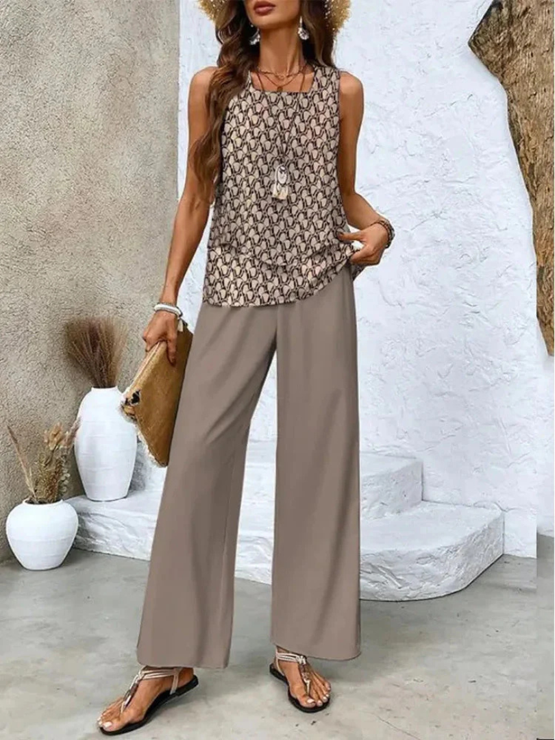 Ovelynra Sleeveless Top and Wide-Leg Pants Set