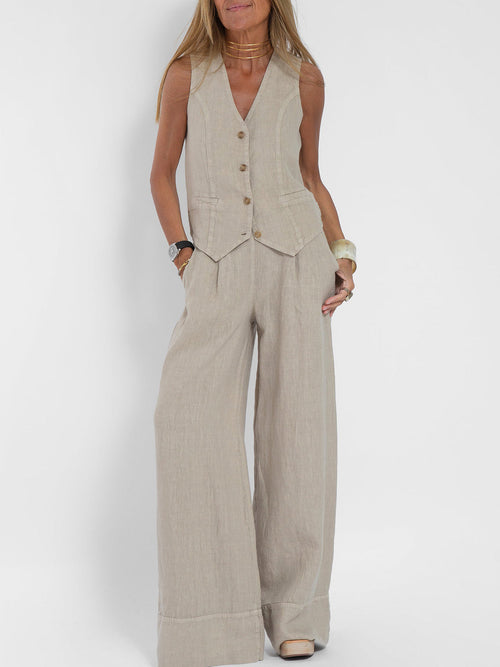 Aira | Buttoned Vest and Wide-Leg Trousers Set