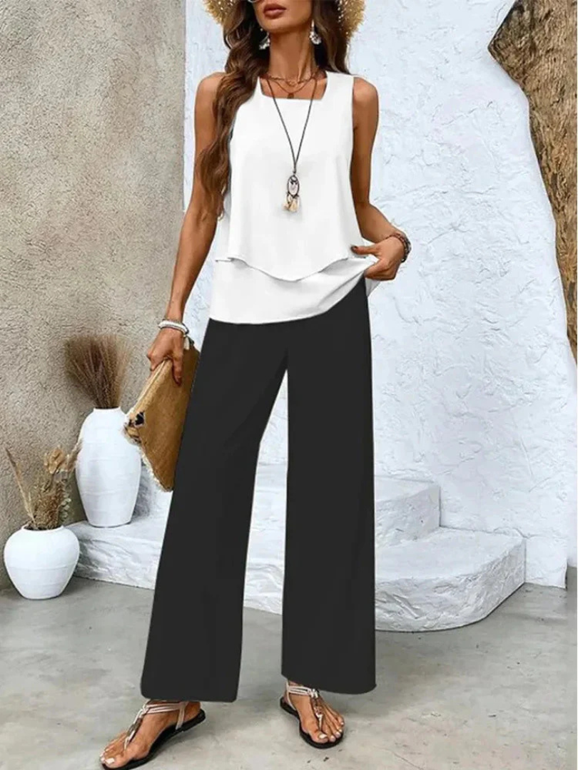 Ovelynra Sleeveless Top and Wide-Leg Pants Set