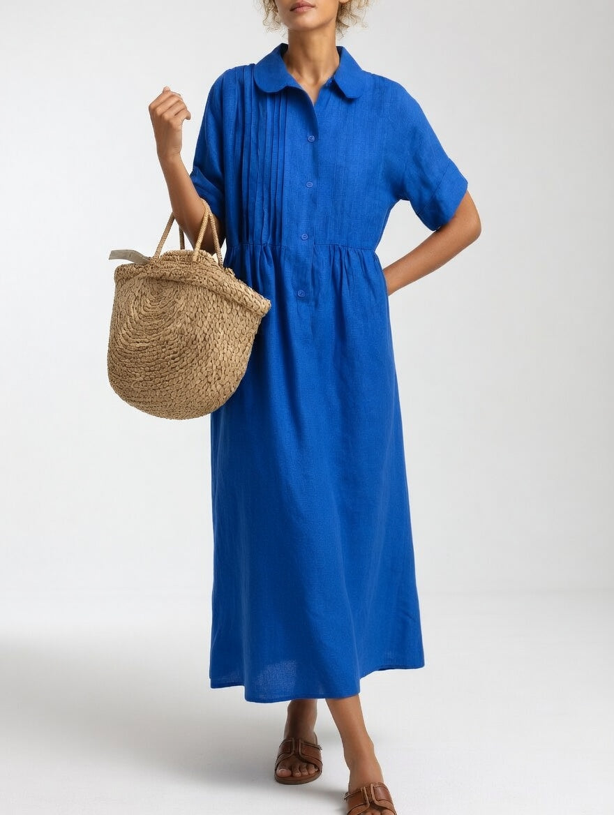 Elara | Linen Blend Shirt Dress