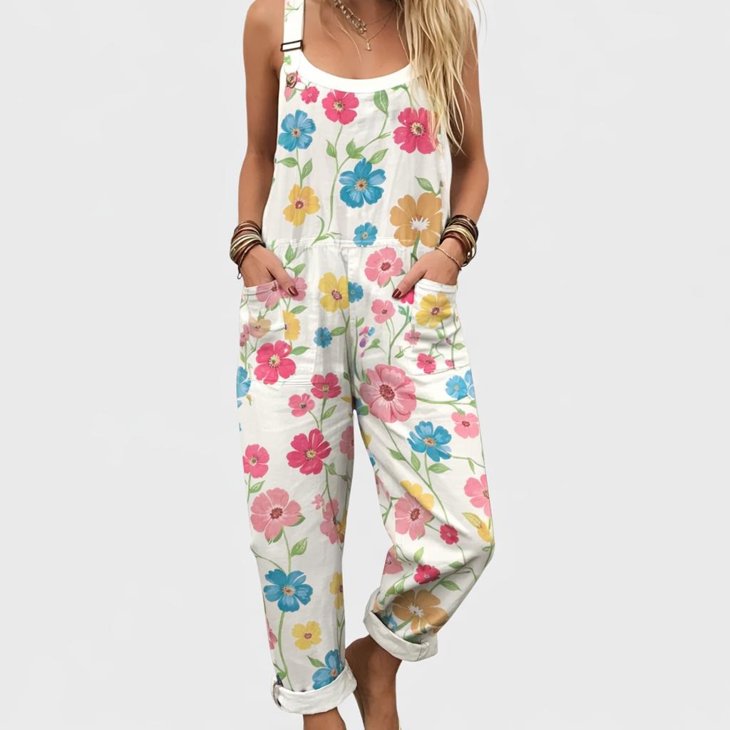 Comfortable Printed Overall | White with Flowers