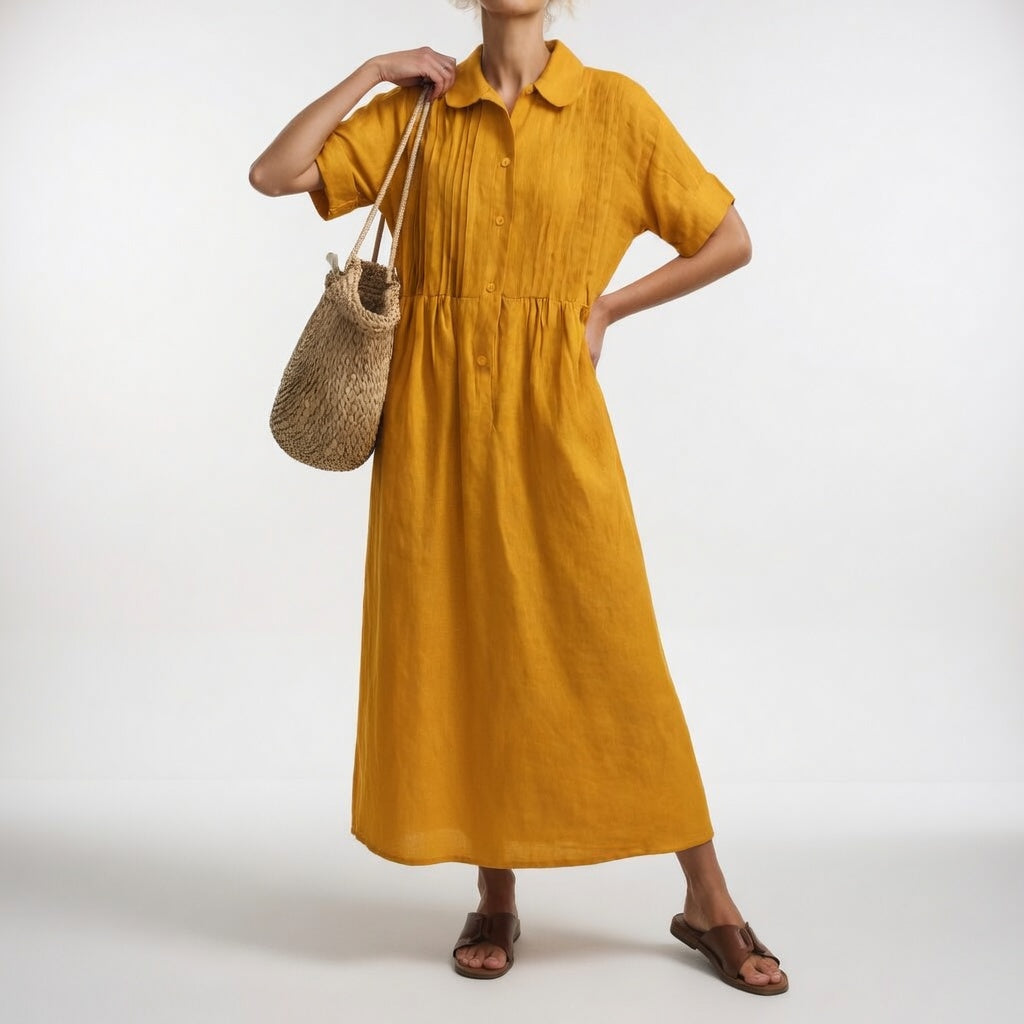 Elara | Linen Blend Shirt Dress