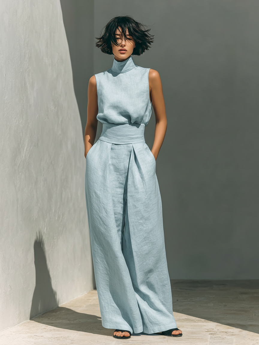 Maria | Tank Top and Wide Linen Pants Set