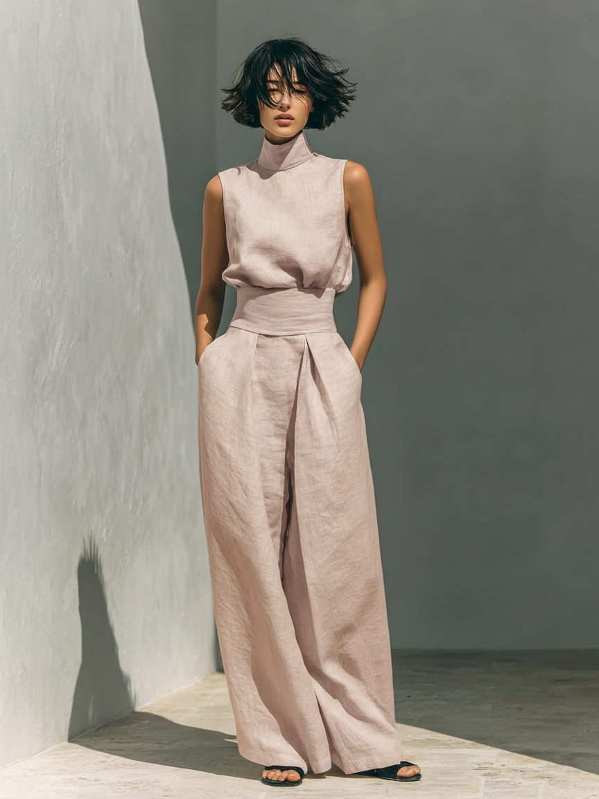 Maria | Tank Top and Wide Linen Pants Set