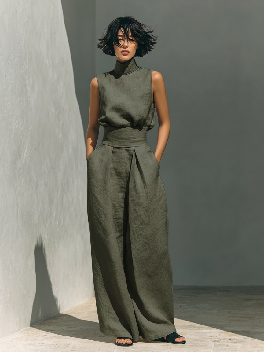 Maria | Tank Top and Wide Linen Pants Set