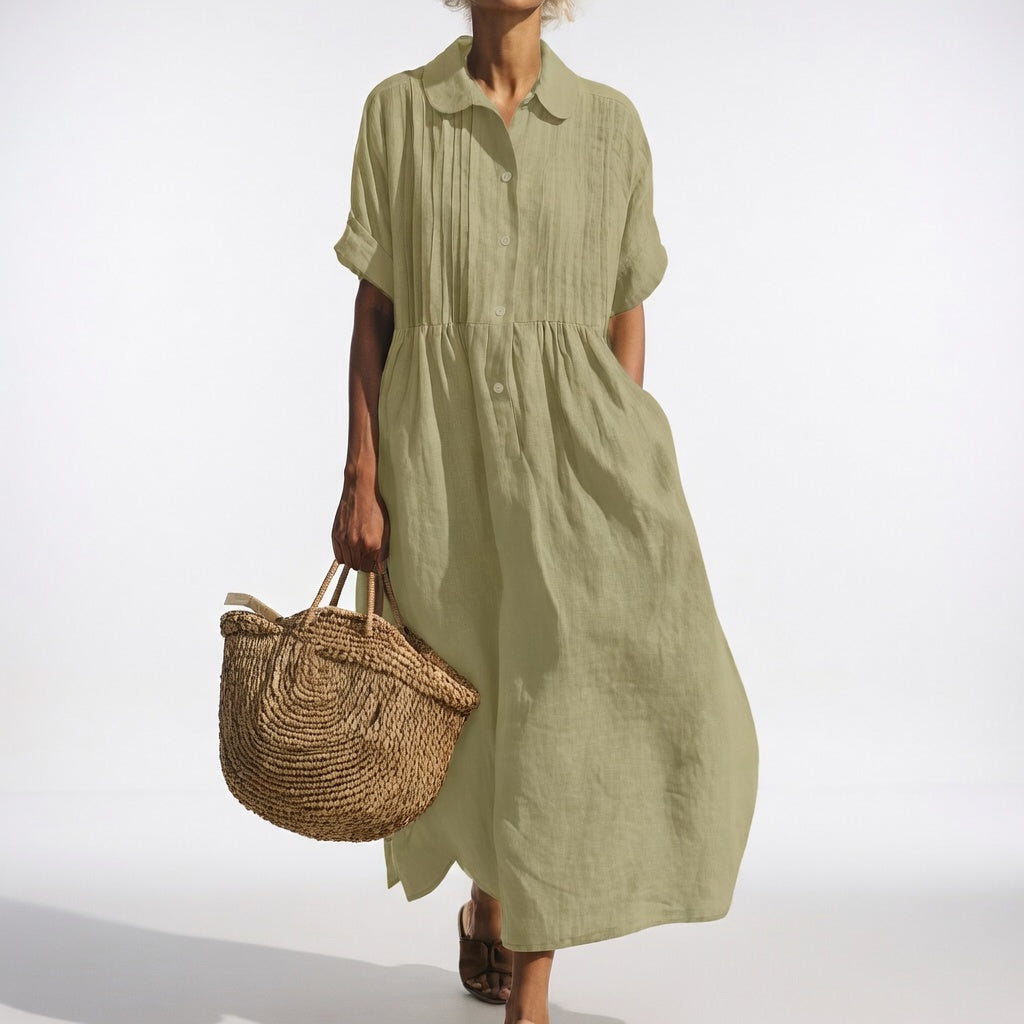 Elara | Linen Blend Shirt Dress