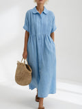 Elara | Linen Blend Shirt Dress