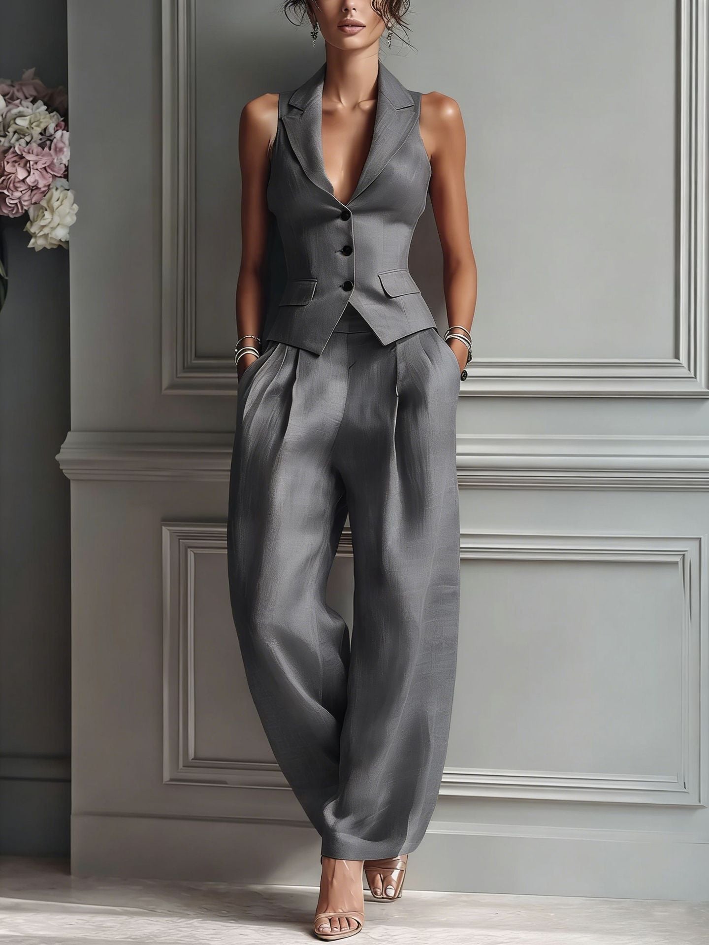 Victoria | V-Neck Button Two-Piece Set