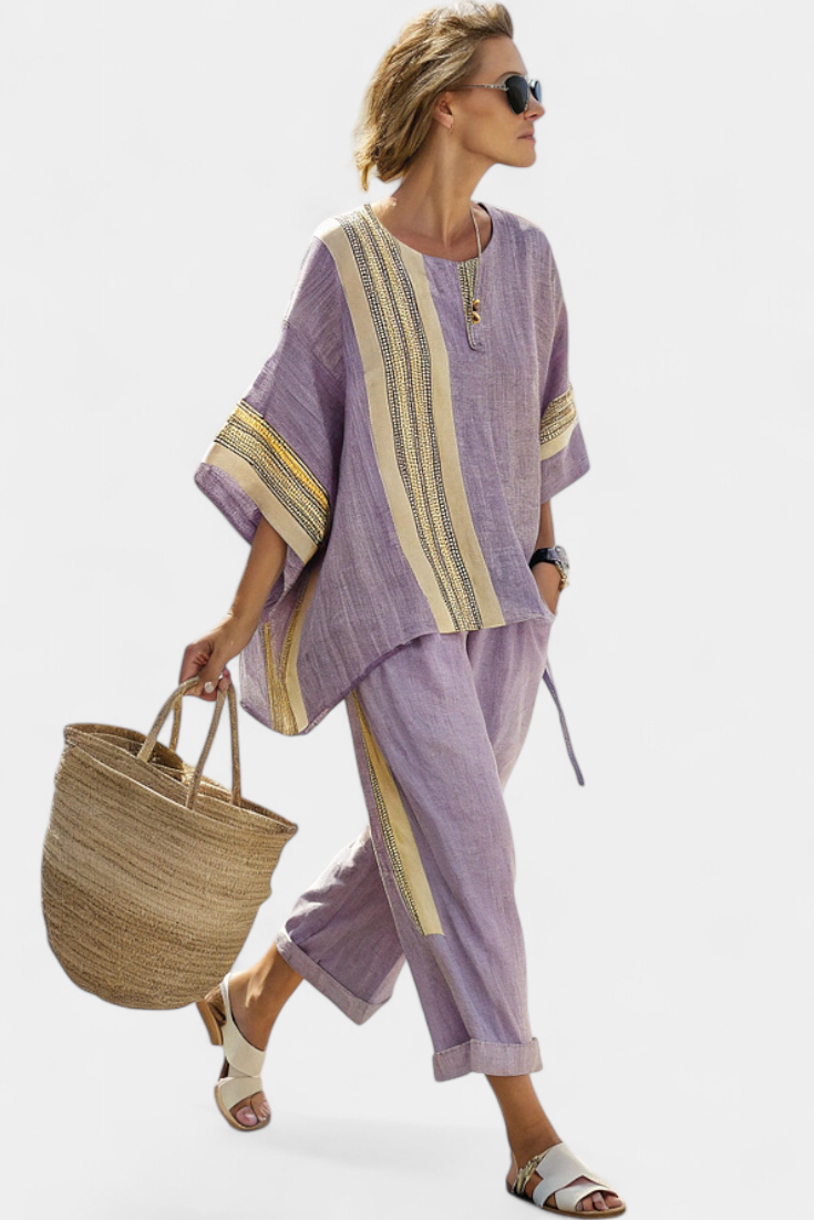 Alodia | Striped Top and Wide Pants Set