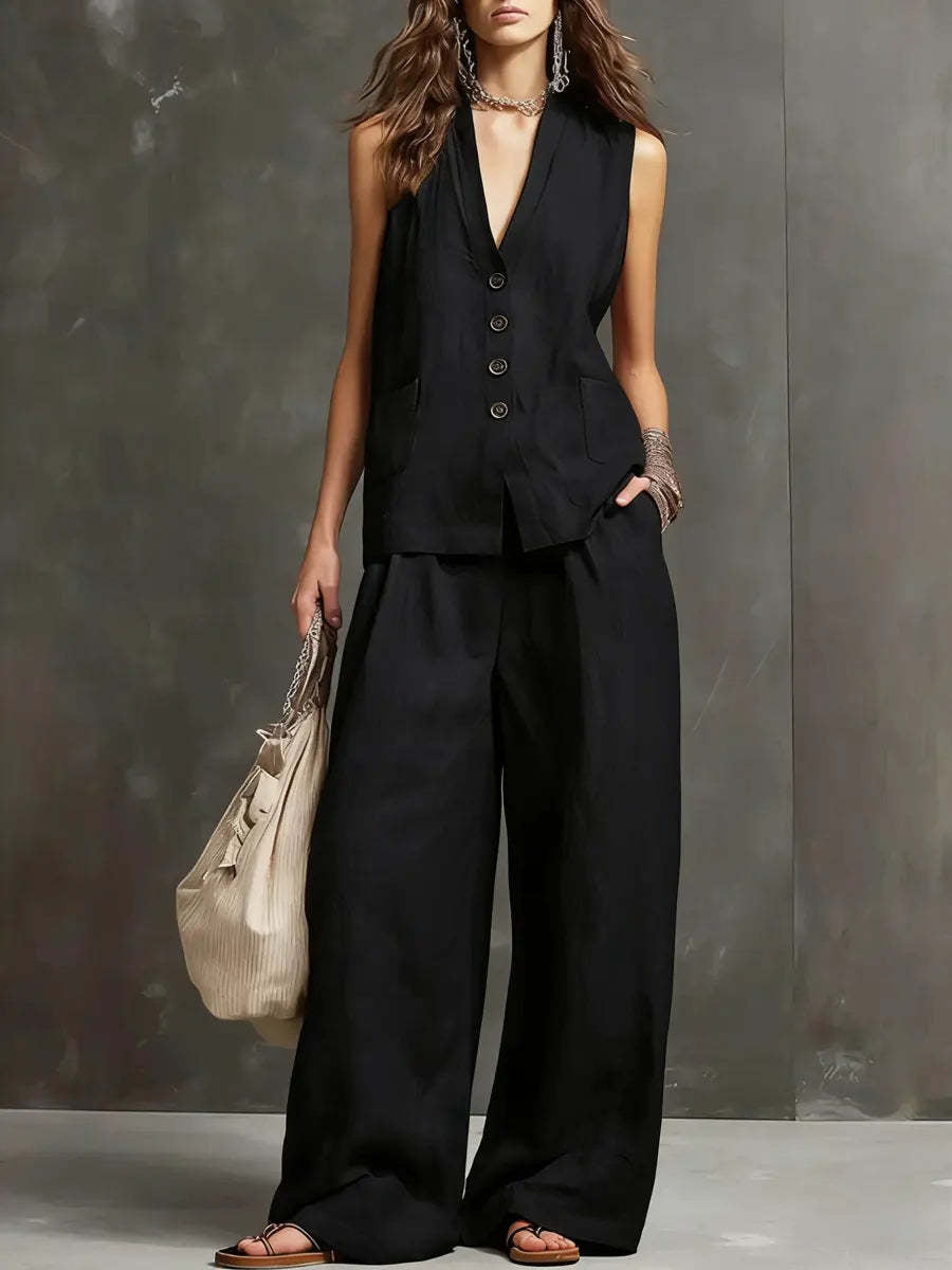 Stella | Sleeveless Vest and Wide-Leg Pants Set