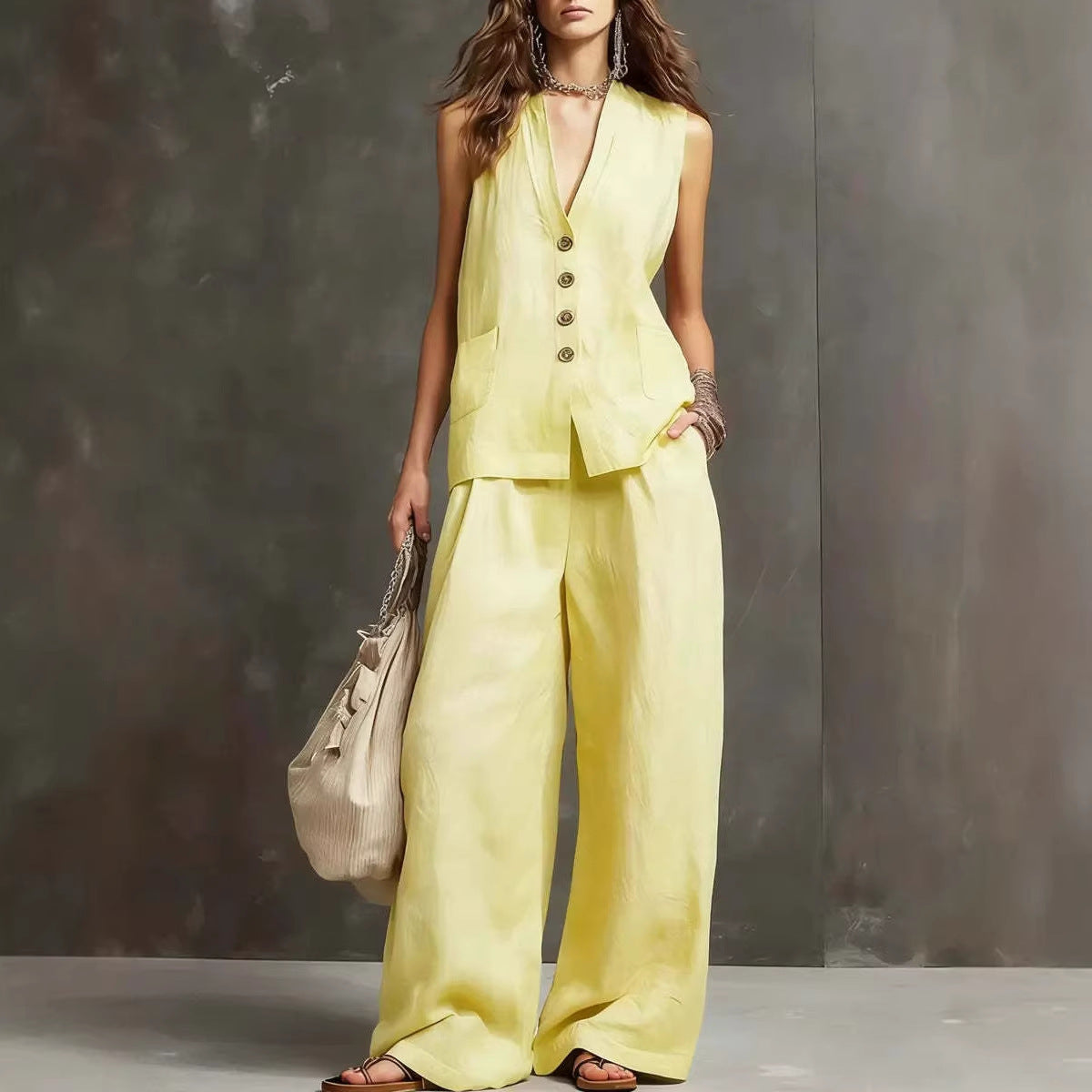 Stella | Sleeveless Vest and Wide-Leg Pants Set