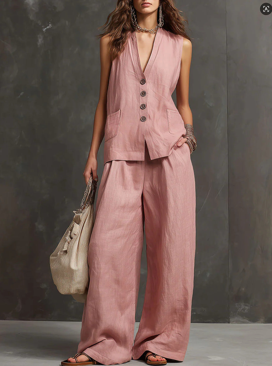 Stella | Sleeveless Vest and Wide-Leg Pants Set