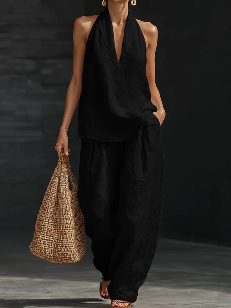 Zoe | Sleeveless Set with Wide Pants