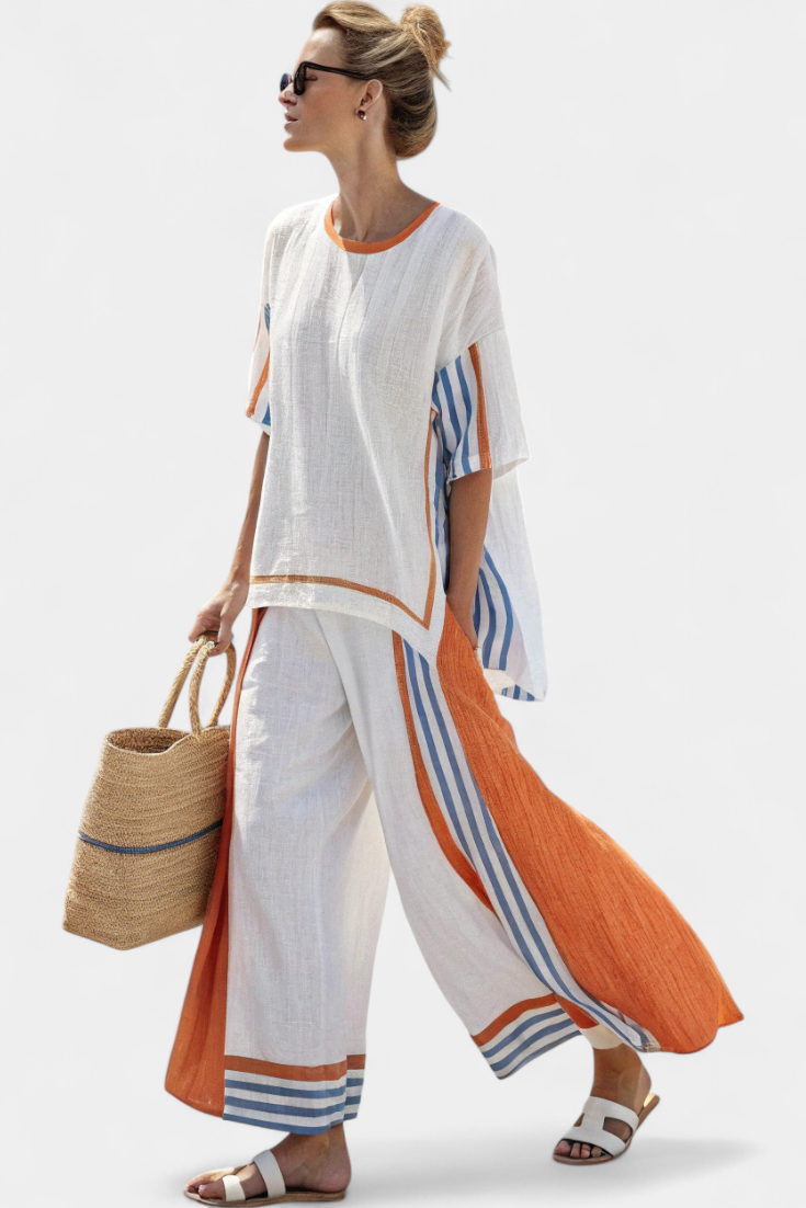Alodia | Striped Top and Wide Pants Set
