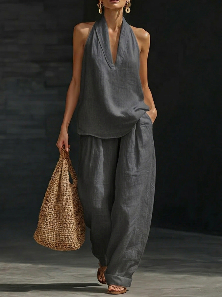 Zoe | Sleeveless Set with Wide Pants